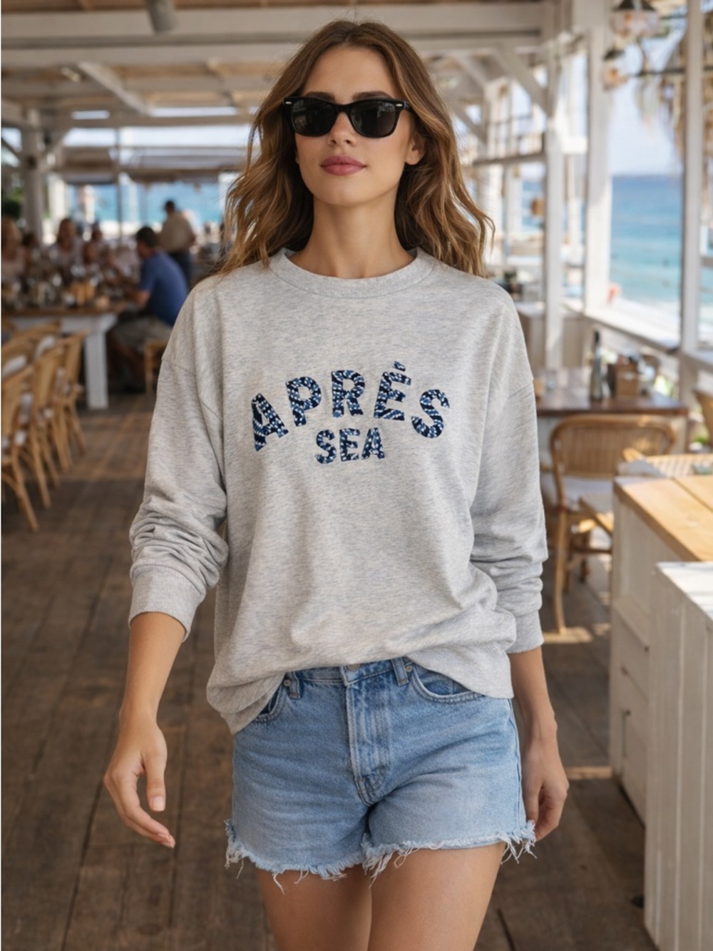🌸APRES SEA Charlie Paige White Sweatshirt L/XL Apres  Sea  resortwear summer